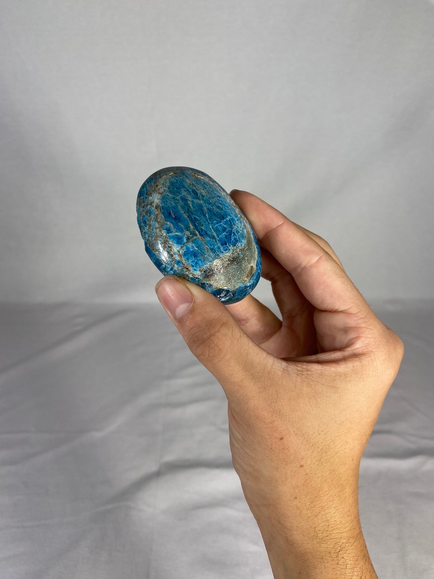 Madagascan Polished Blue Apatite Palm Stone (D)