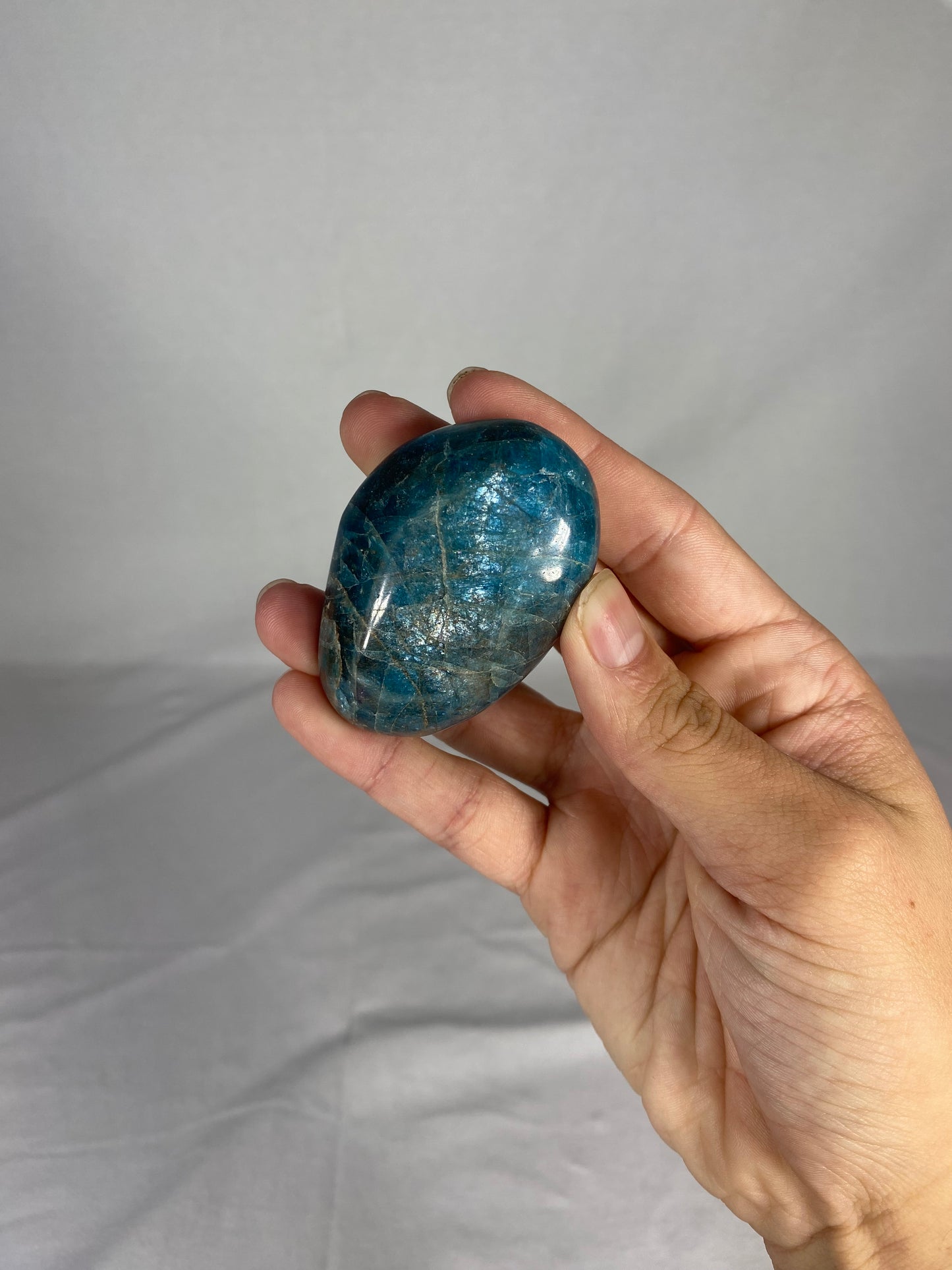 Madagascan Polished Blue Apatite Palm Stone (B)