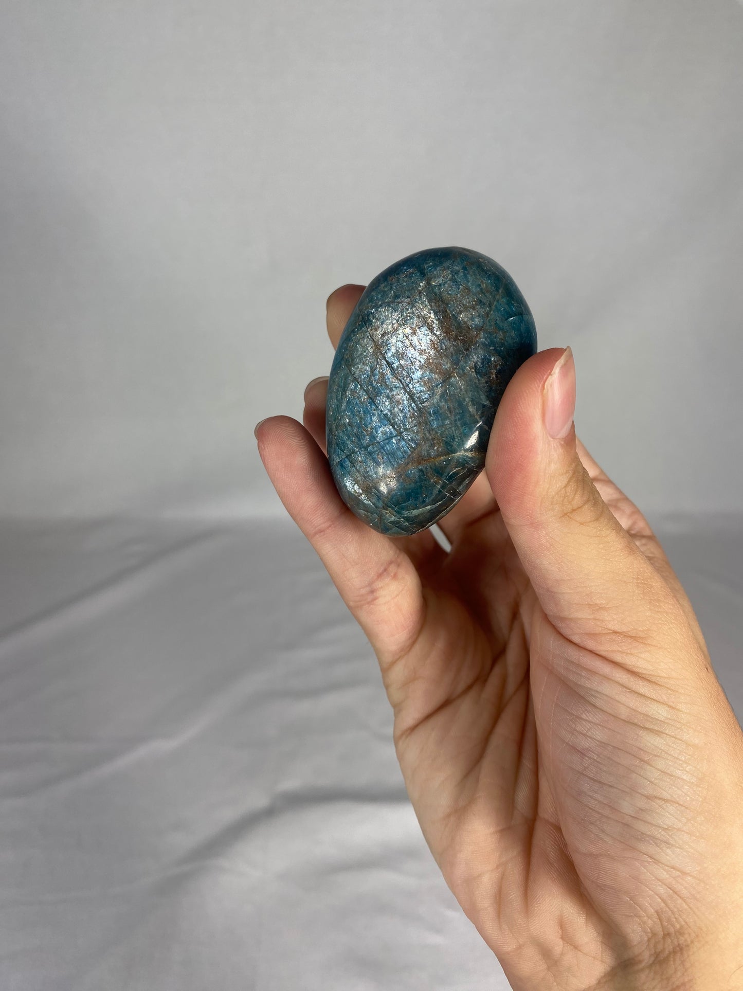 Madagascan Polished Blue Apatite Palm Stone (B)