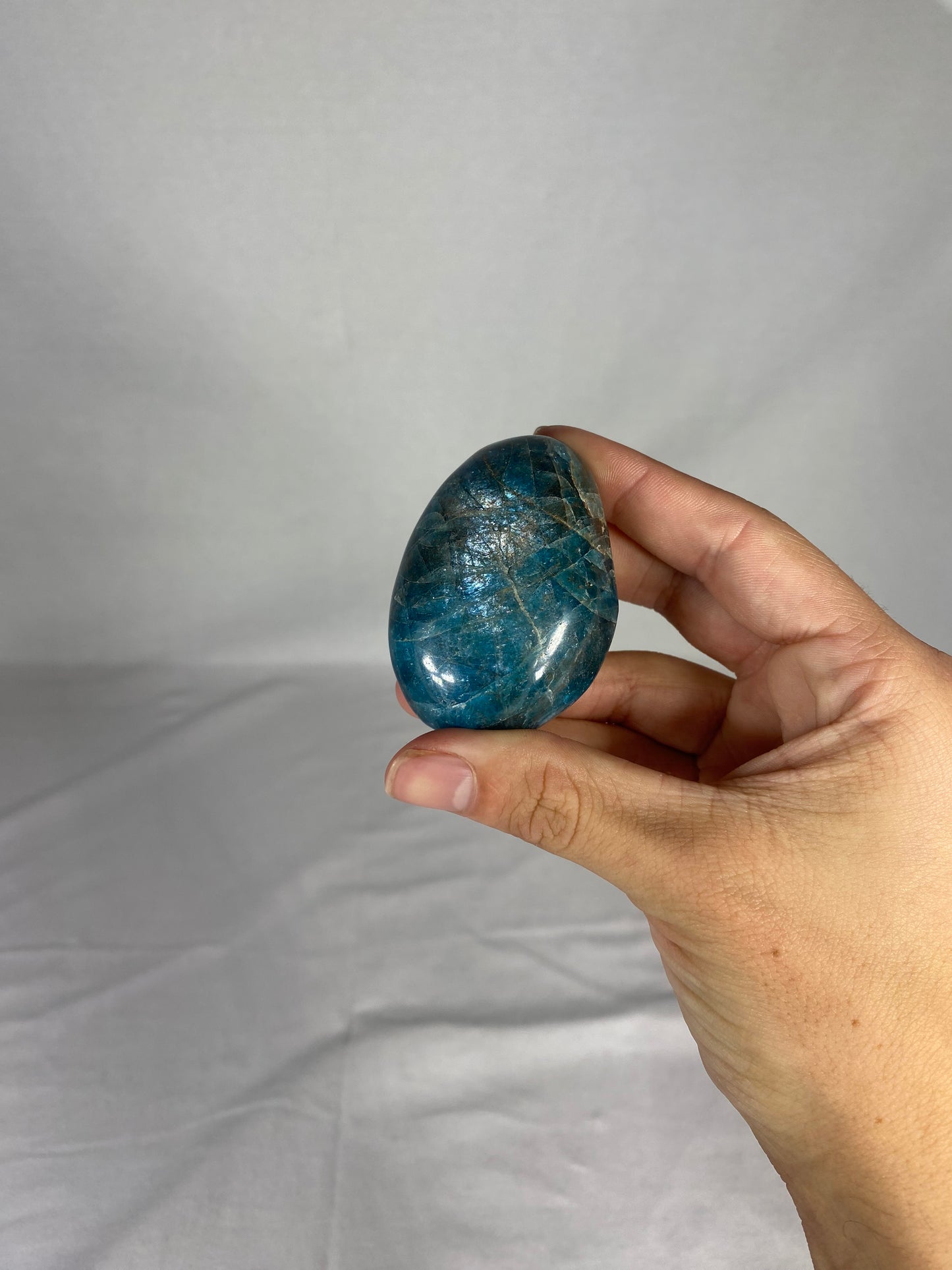 Madagascan Polished Blue Apatite Palm Stone (B)