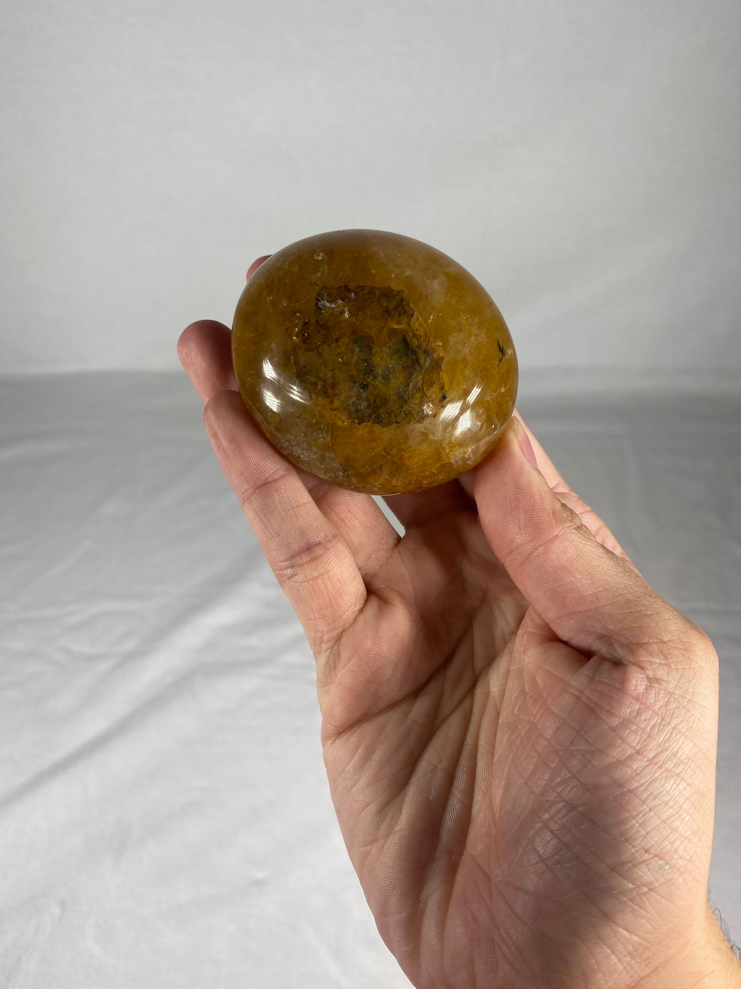 Madagascan Polished Golden Healer Quartz Palm Stone (A)
