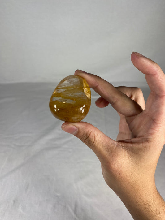 Madagascan Polished Golden Healer Quartz Palm Stone (B)