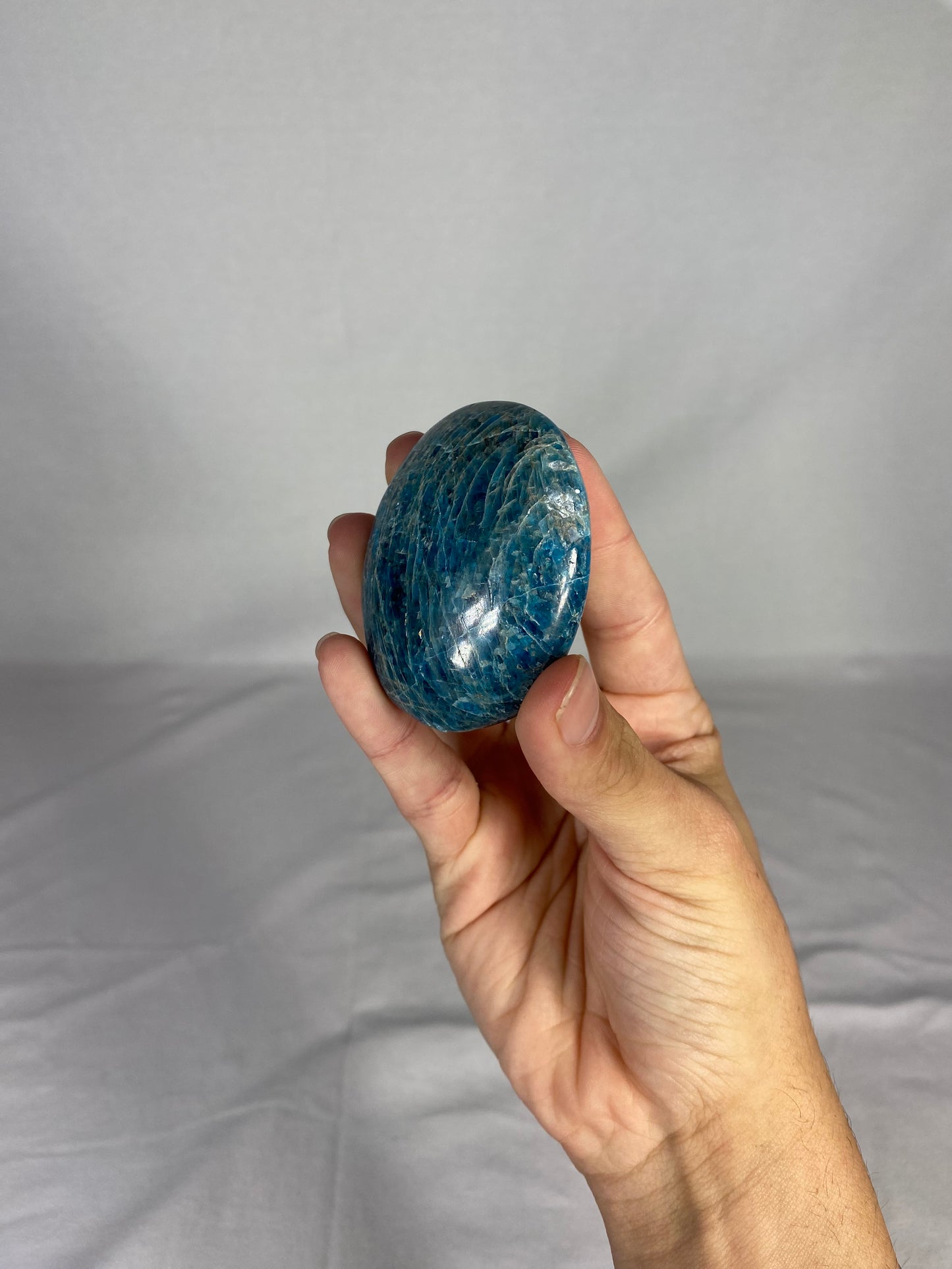 Madagascan Polished Blue Apatite Palm Stone (D)