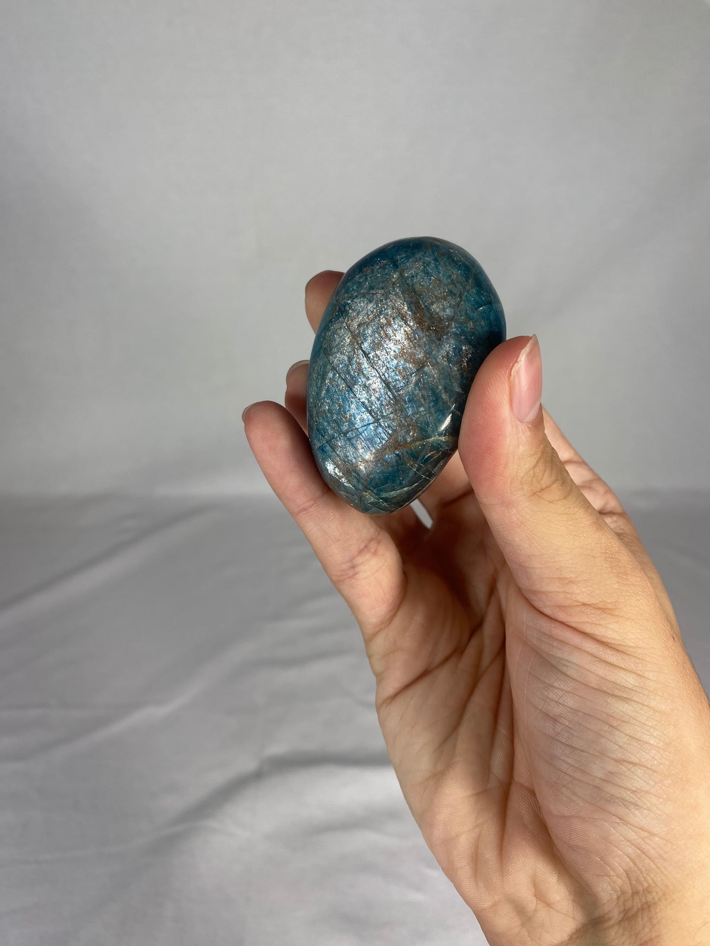 Madagascan Polished Blue Apatite Palm Stone (B)