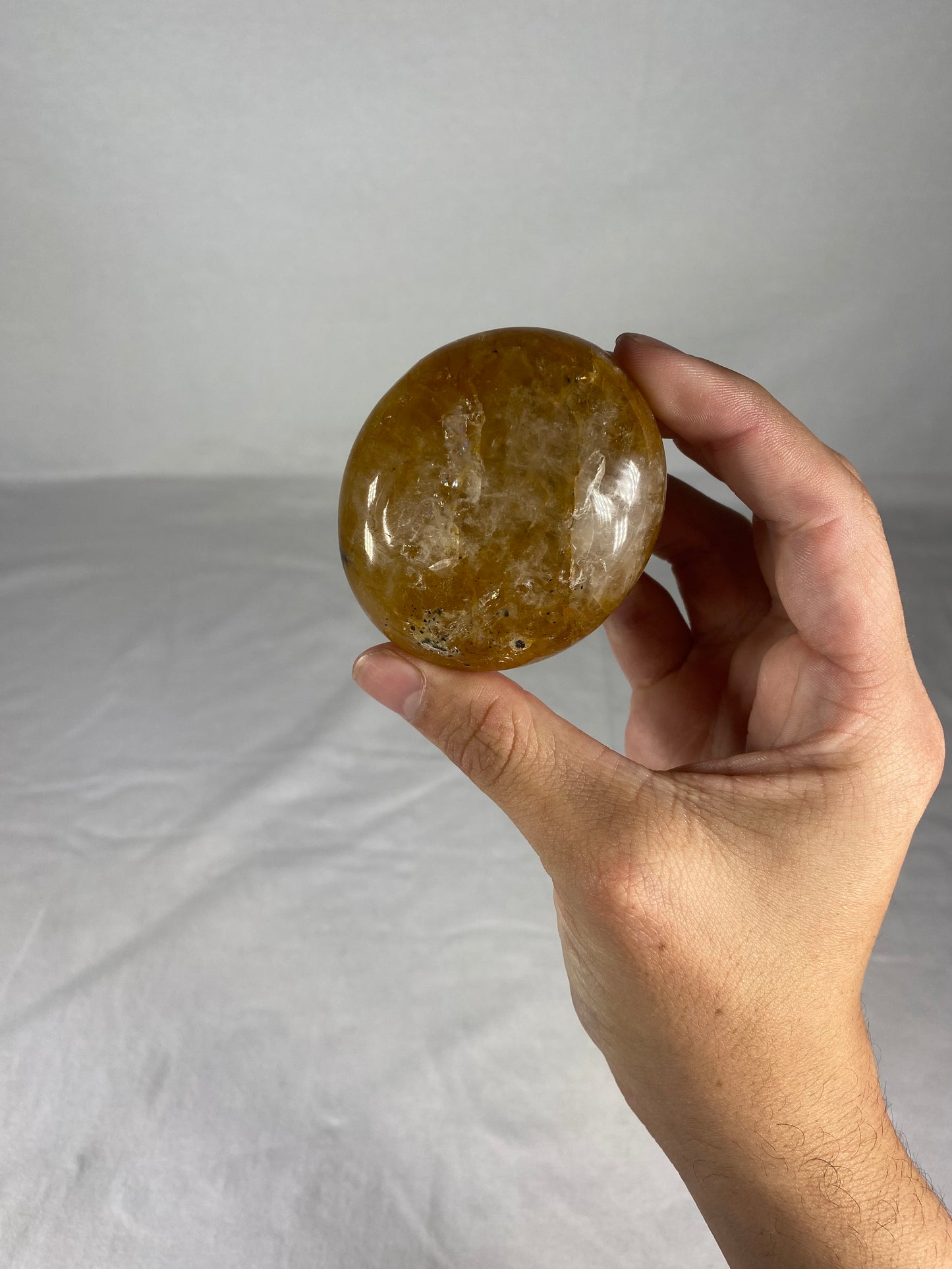 Madagascan Polished Golden Healer Quartz Palm Stone (A)