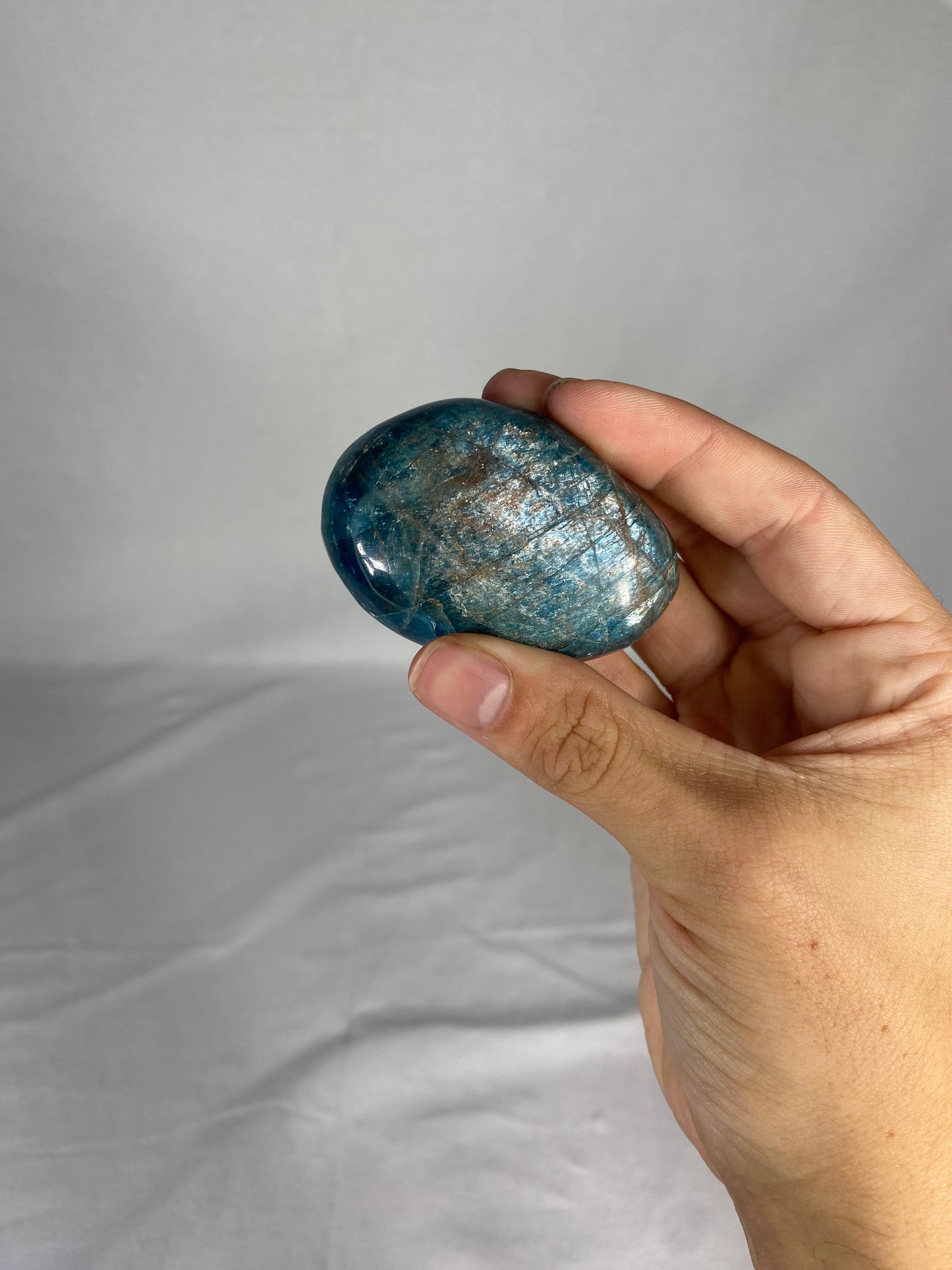Madagascan Polished Blue Apatite Palm Stone (B)
