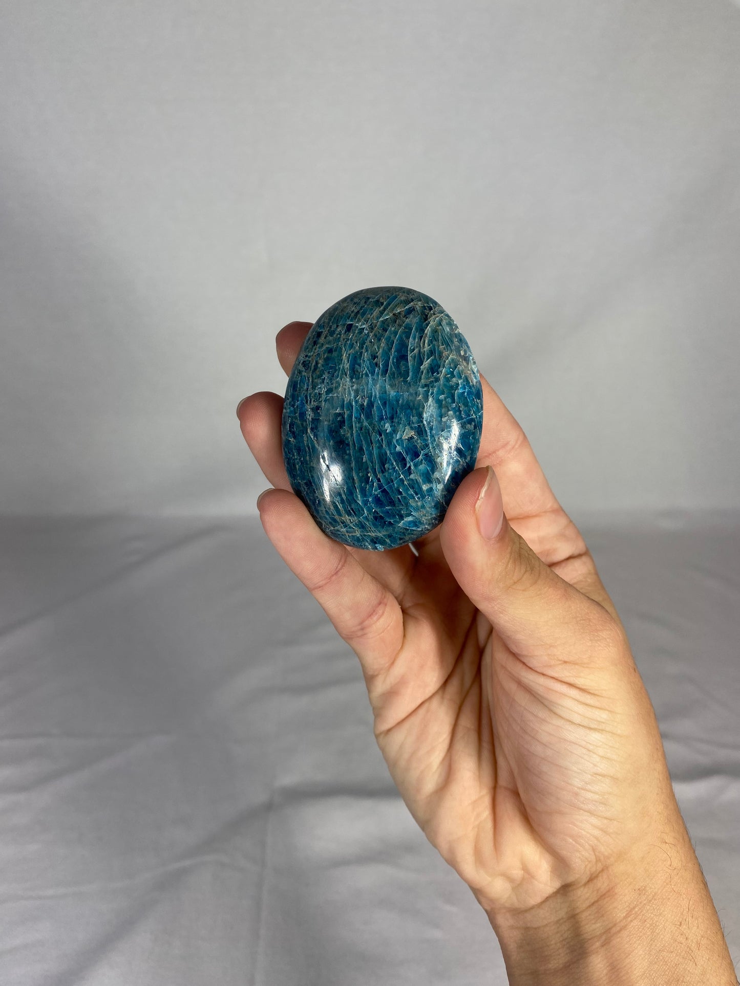 Madagascan Polished Blue Apatite Palm Stone (D)