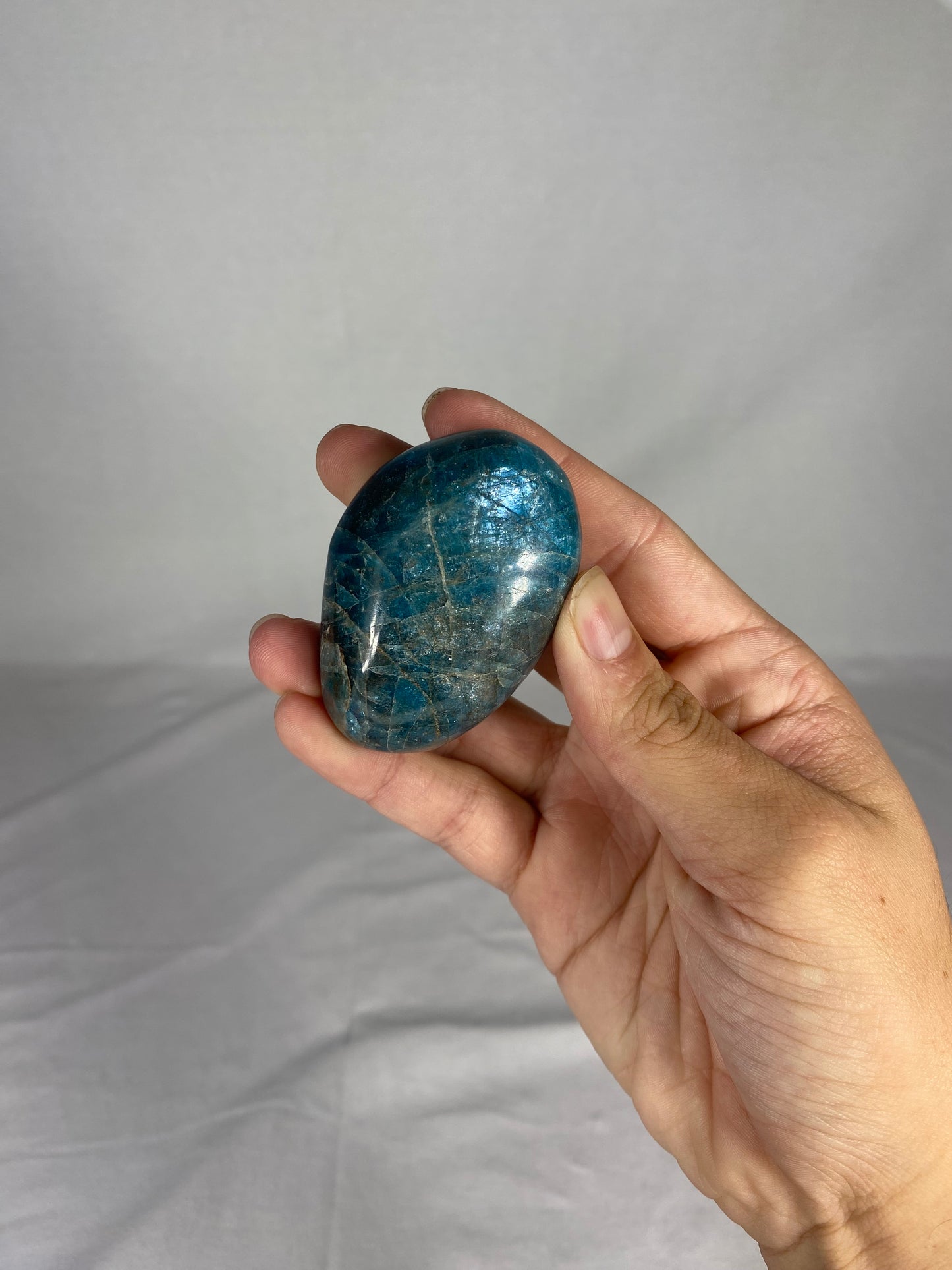 Madagascan Polished Blue Apatite Palm Stone (B)