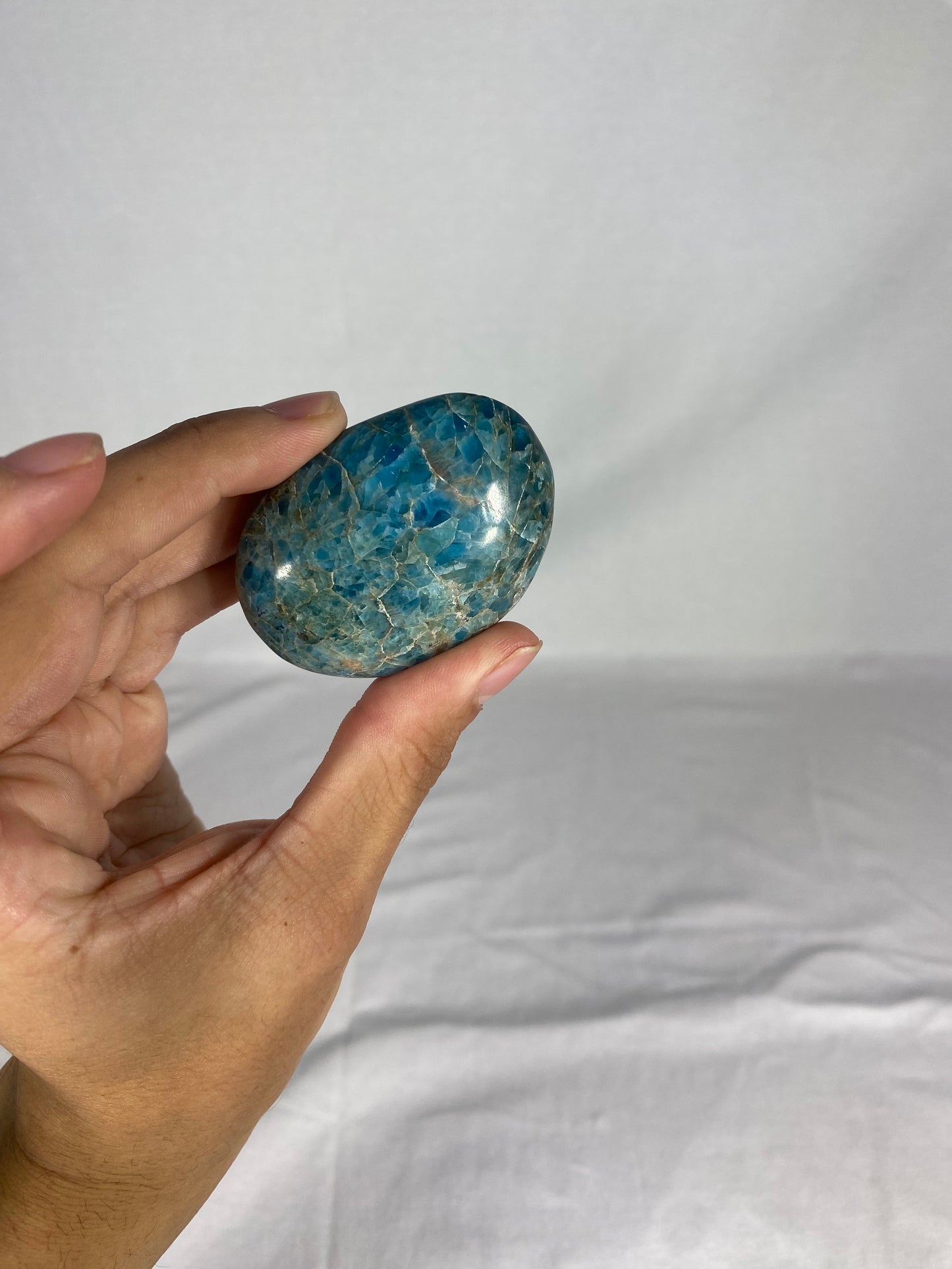 Madagascan Polished Blue Apatite Palm Stone (C)