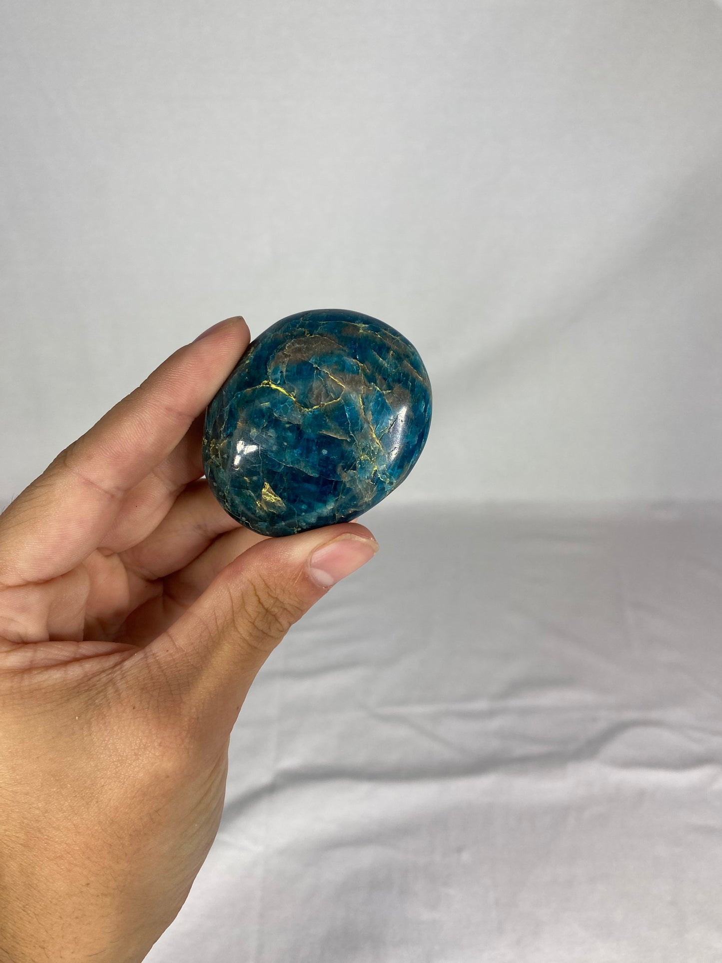 Madagascan Polished Blue Apatite Palm Stone (A)