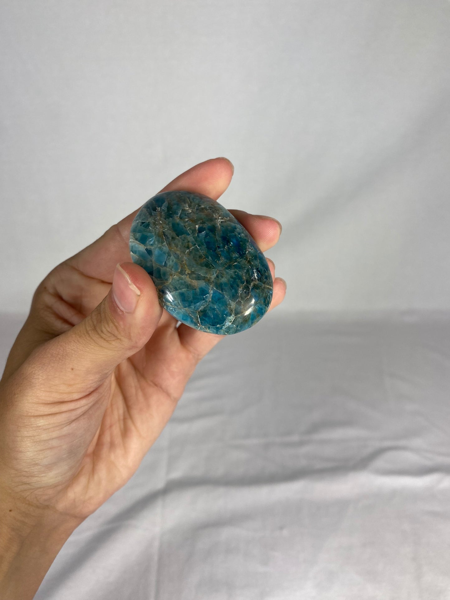 Madagascan Polished Blue Apatite Palm Stone (C)